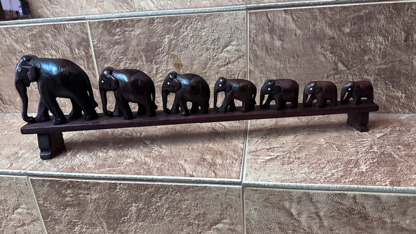 Group of Elephants Walking in a line on a bridge , Wooden curiosity  item,home and office Table  decor, Showpiece ,Handmade, Handicraft