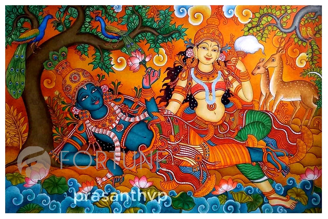 Radha Madhavam, Gopika Krishna, Kerala Mural Painting Artwork, Canvas Rolled, Wall Decor