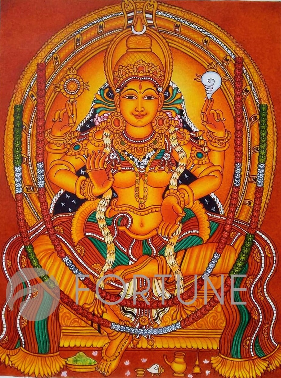 Devi,Durga,Saraswati,Panchamukha Gayathri,Traditional Kerala Mural Style painting Goddess,Original Mural Painting, Canvas Rolled, Wall Decor