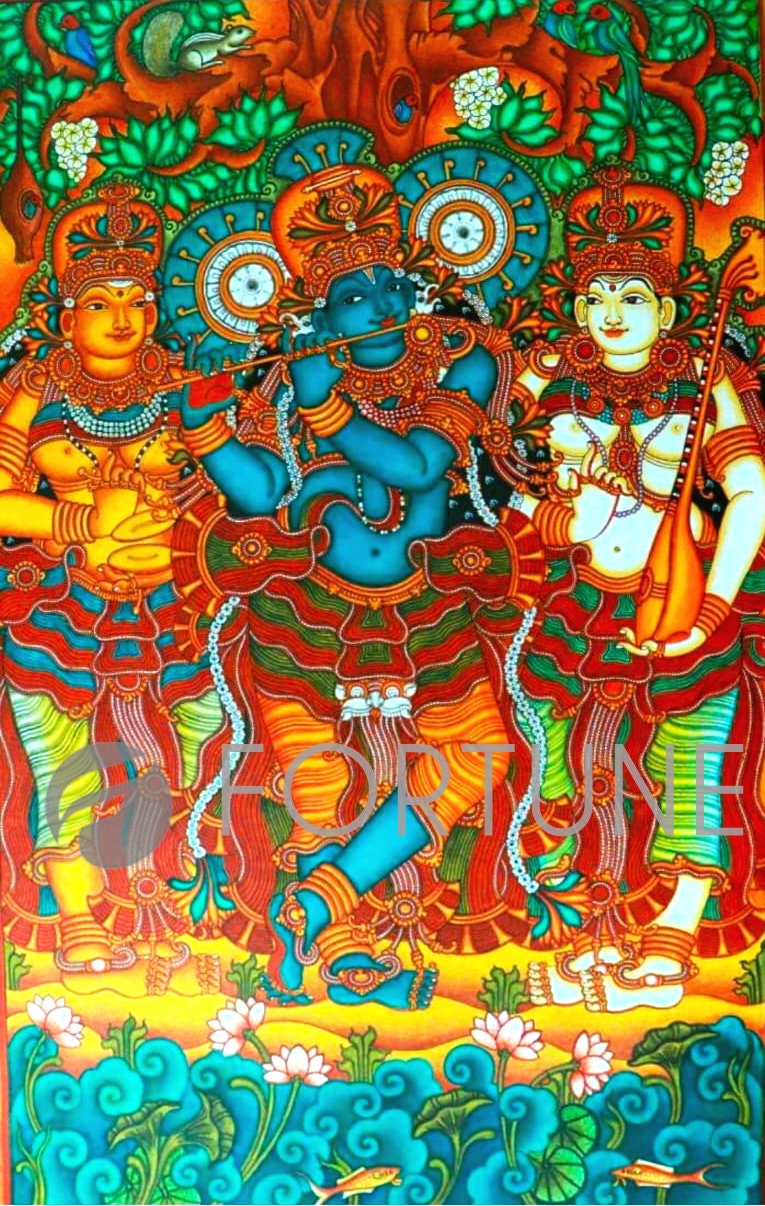 Radha Madhavam, Gopika Krishna, Kerala Mural Painting Artwork, Canvas Rolled, Wall Decor