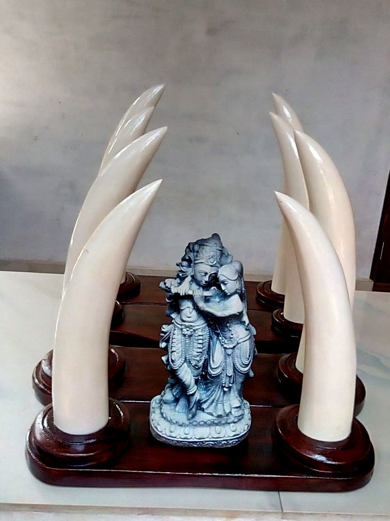 Wooden Fancy Elephant Tusk Pair, Carved Wooden Decorative Elephant Tusk,Kerala Art,Indian Home Decor,  Showpiece, Wooden Sculpture