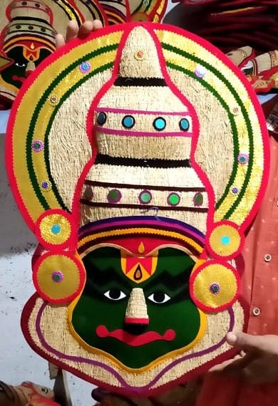 Kathakali Face Mask made with Ramacham, Kathakali face stuffed with roots of Ramacham / Vetiver (Wall Hanging) eco-friendly homedecor