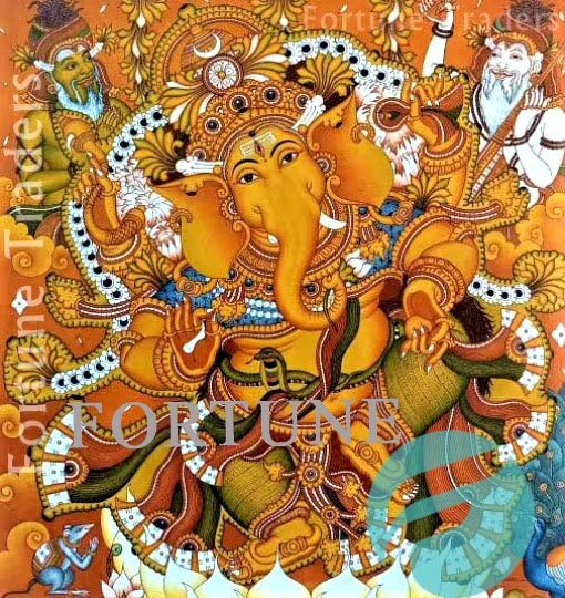 Lord Ganesh Dancing, Kerala Mural Painting Artwork, Canvas Rolled, Original Painting