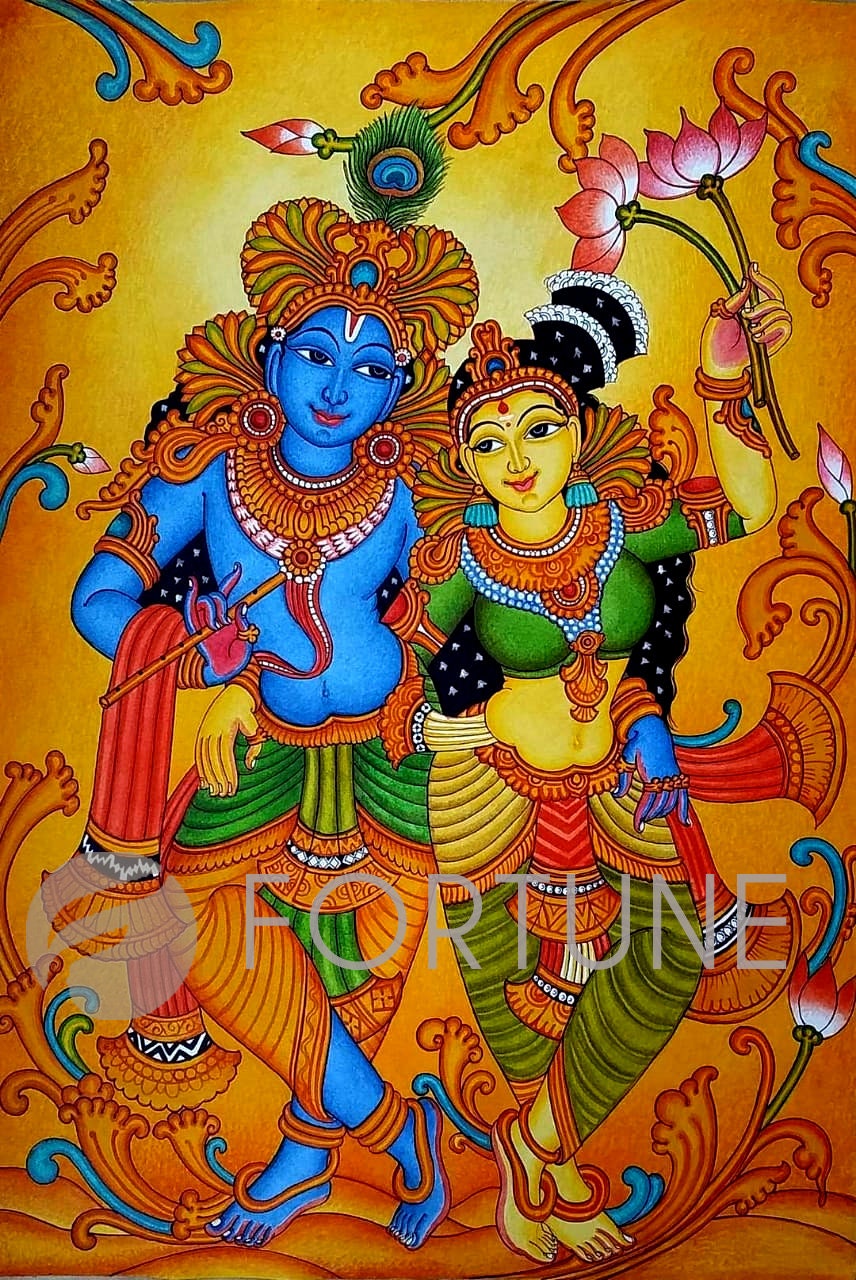 Radha Madhavam, Gopika Krishna, Kerala Mural Painting Artwork, Canvas Rolled, Wall Decor