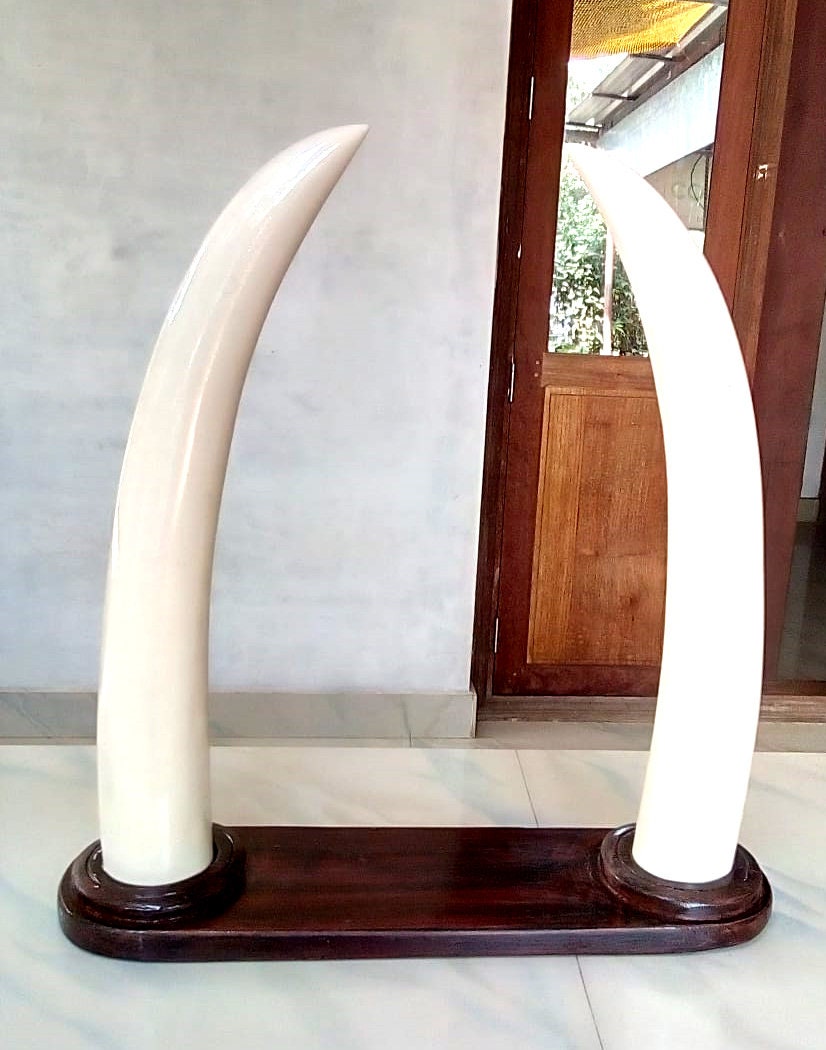 Wooden Fancy Elephant Tusk Pair, Carved Wooden Decorative Elephant Tusk,Kerala Art,Indian Home Decor,  Showpiece, Wooden Sculpture