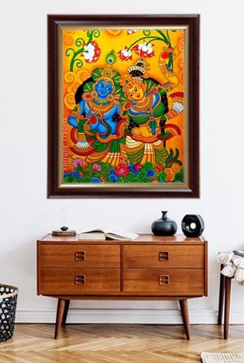 Kerala Mural Painting Radha Madhavam,  Artwork, Canvas Rolled, Wall Decor