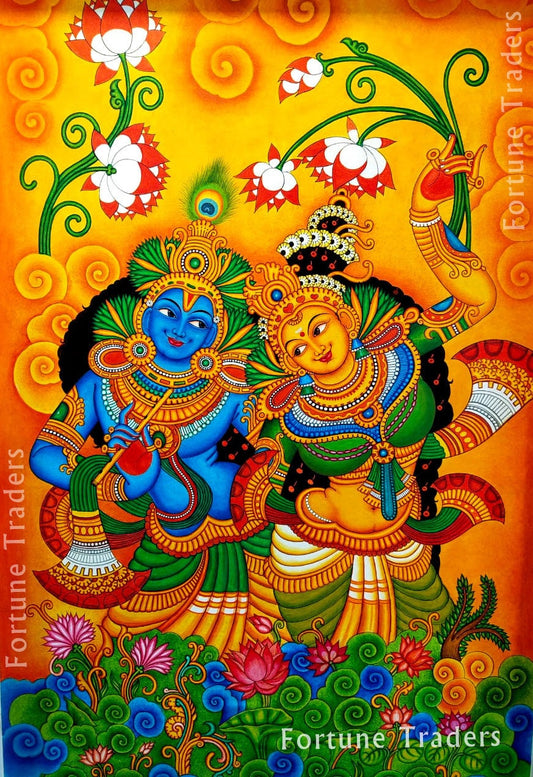 Kerala Mural Painting Radha Madhavam,  Artwork, Canvas Rolled, Wall Decor