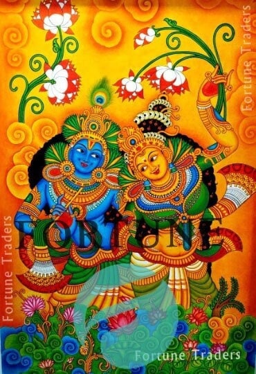 Kerala Mural Painting Radha Madhavam,  Artwork, Canvas Rolled, Wall Decor