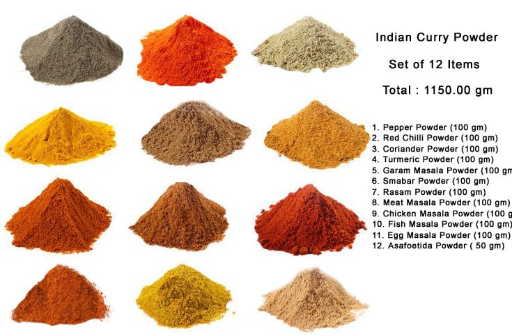 Indian Curry Powder Set of 12/Quality Herbs and Spices / Indian Masala 100% Pure