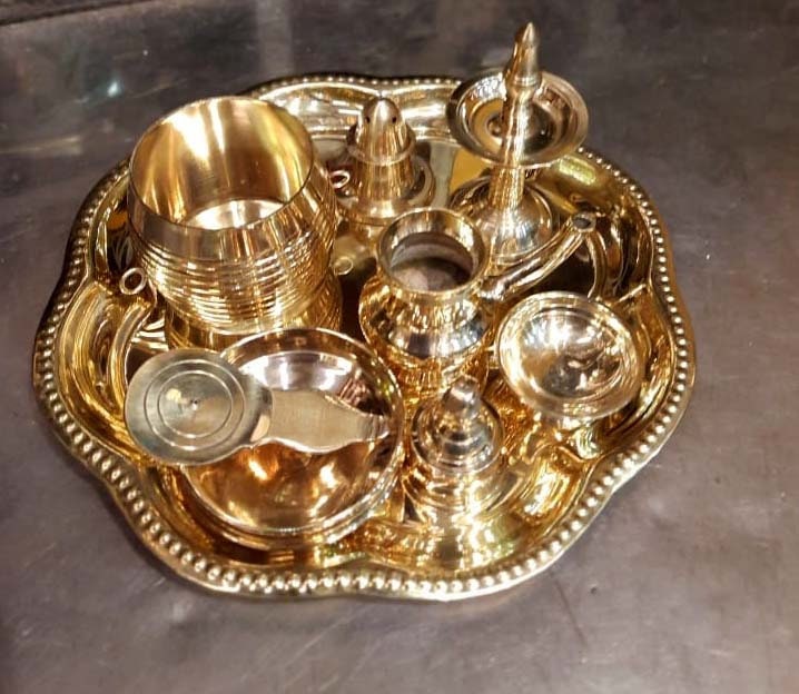 Ashtamangalya Set / Brass Pooja thali Set -Worship thali -Aarti Pooja Thali, Brass Pooja set