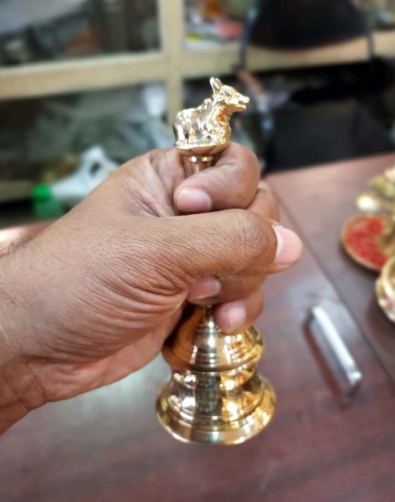 Pooja bell with Nandhi, Traditional Brass and Bronze Bell, Pooja Utensil, Purely traditional handmade