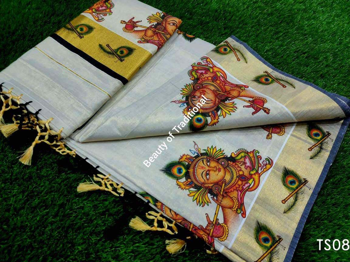 Kerala Tissue Mural Work Kunjalam Saree / Indian traditional women clothing/ Handmade designs