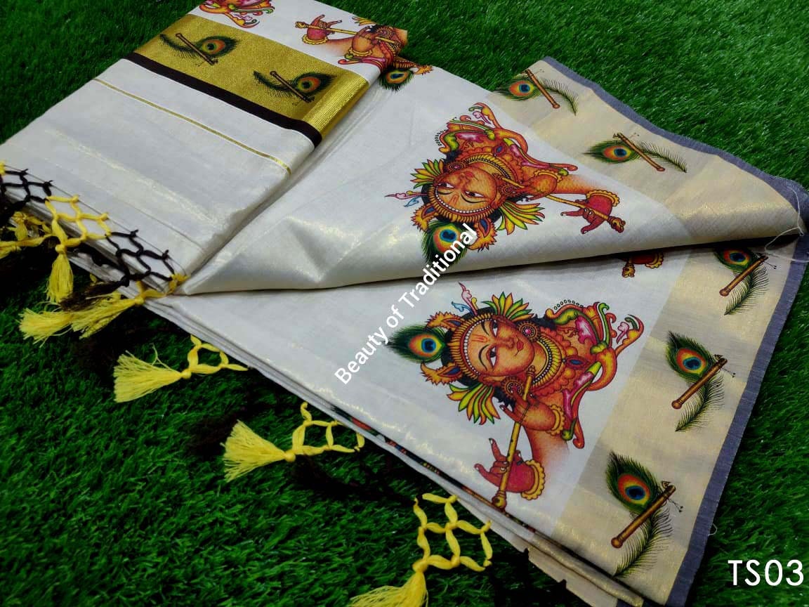 Kerala Tissue Mural Work Kunjalam Saree / Indian traditional women clothing/ Handmade designs