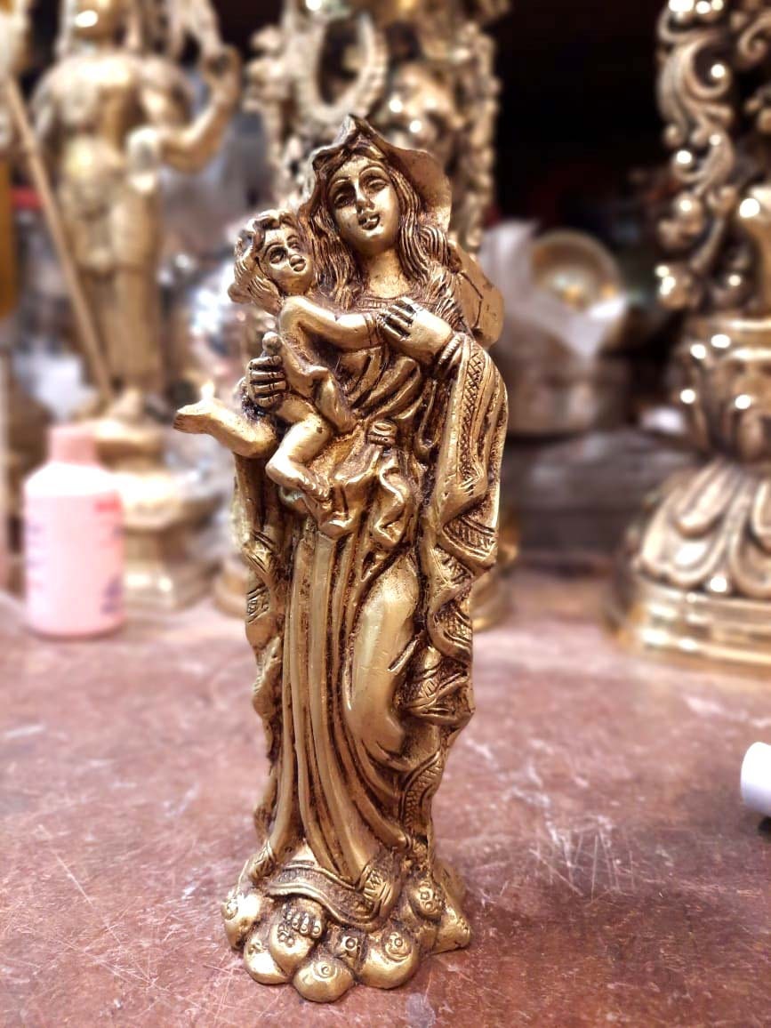 Mother Mary holding Baby Jesus Bronze Statue, Christian Catholics  Religious Gift, Christmas Gift