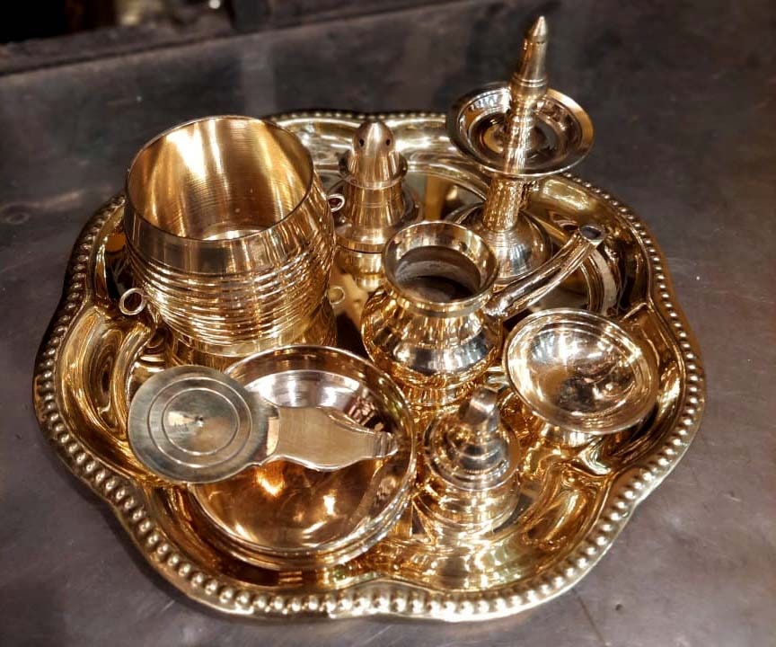 Ashtamangalya Set / Brass Pooja thali Set -Worship thali -Aarti Pooja Thali, Brass Pooja set