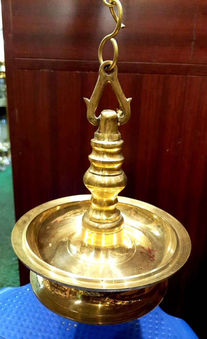 Bronze Thooku Vilakku with 1 feet Brass Chain /Thongu Vilakku/Hanging  Diya/ Kerala Traditional/ Odu Vilakku/ for Temple & Pooja room use