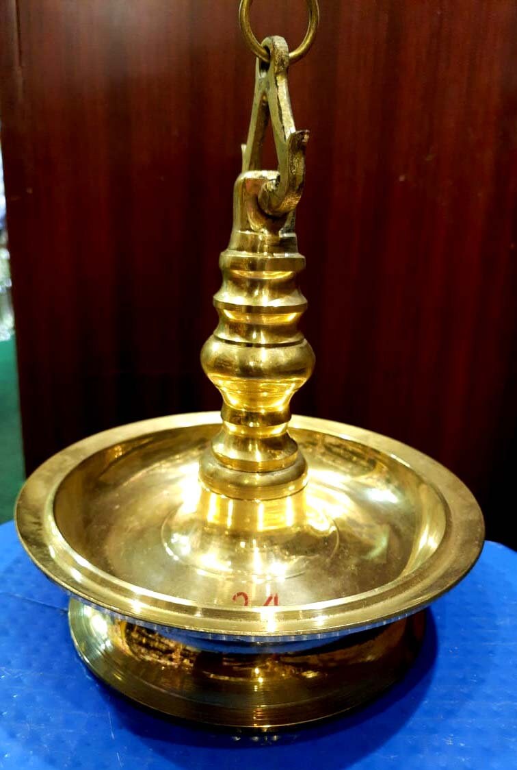 Bronze Thooku Vilakku with 1 feet Brass Chain /Thongu Vilakku/Hanging  Diya/ Kerala Traditional/ Odu Vilakku/ for Temple & Pooja room use