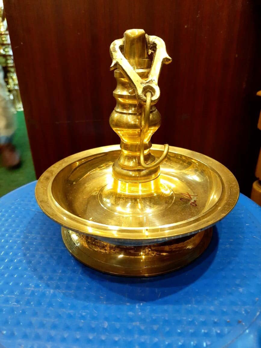 Bronze Thooku Vilakku with 1 feet Brass Chain /Thongu Vilakku/Hanging  Diya/ Kerala Traditional/ Odu Vilakku/ for Temple & Pooja room use