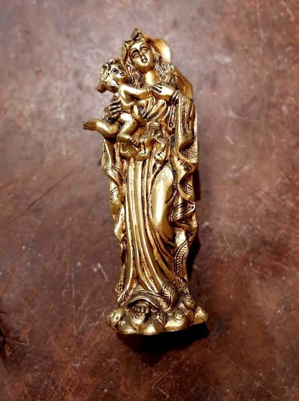 Mother Mary holding Baby Jesus Bronze Statue, Christian Catholics  Religious Gift, Christmas Gift