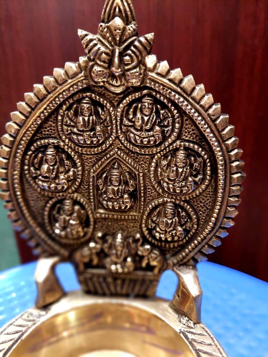 Brass Ashtalakshmi Vilakku, Traditional lamp, Brass Oil Lamp, Golden Lakshmi diya, Diya for Pooja, Brass Diya, Sri meenakshi oil lamp