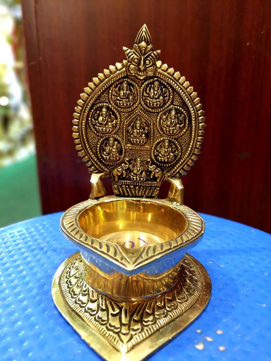 Brass Ashtalakshmi Vilakku, Traditional lamp, Brass Oil Lamp, Golden Lakshmi diya, Diya for Pooja, Brass Diya, Sri meenakshi oil lamp