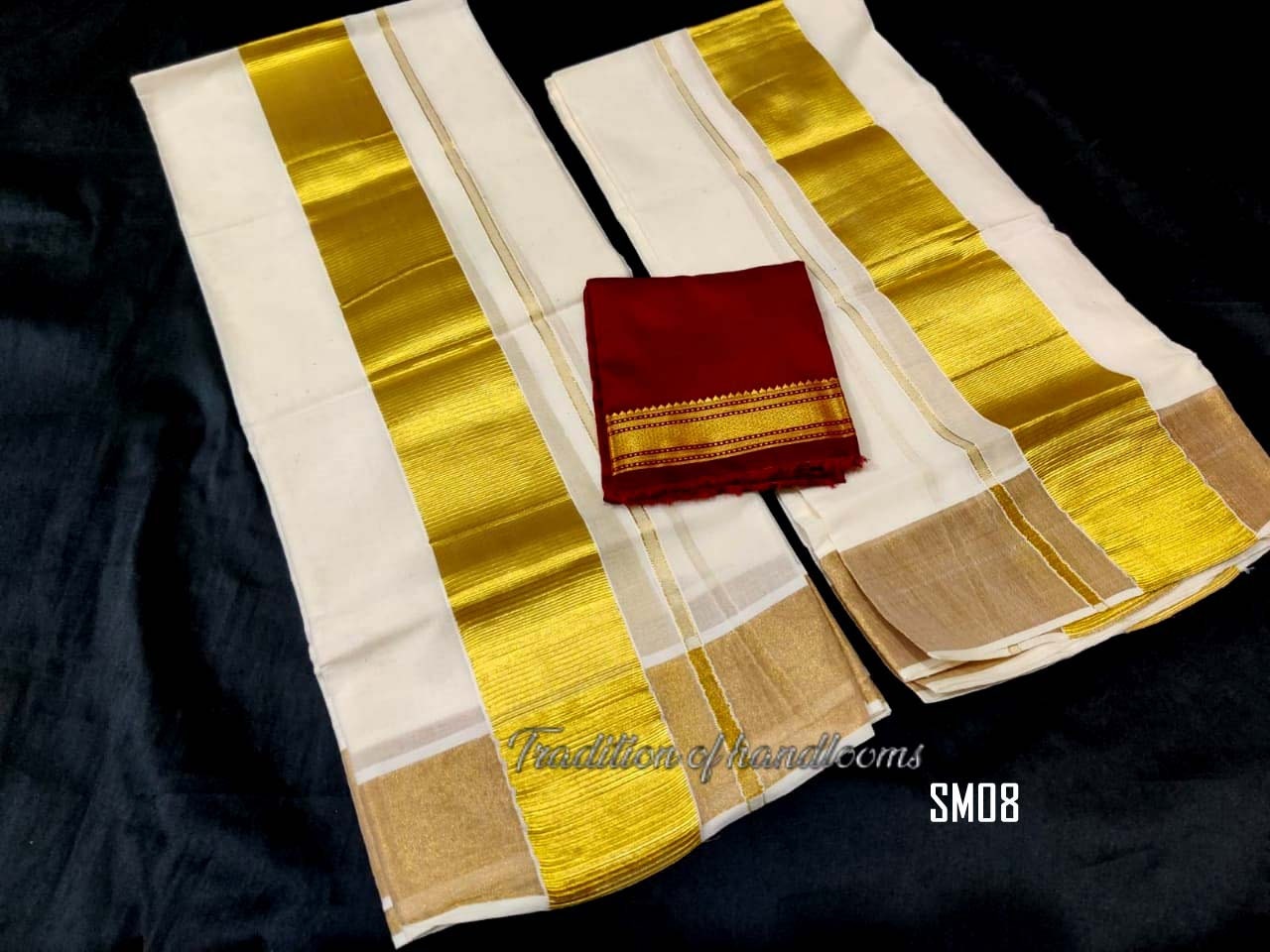 Women&#39;s Cotton Kerala Kasavu Set Mundu with Blouse Material / Indian traditional women clothing/ Handmade designs, Vishu Special Dress