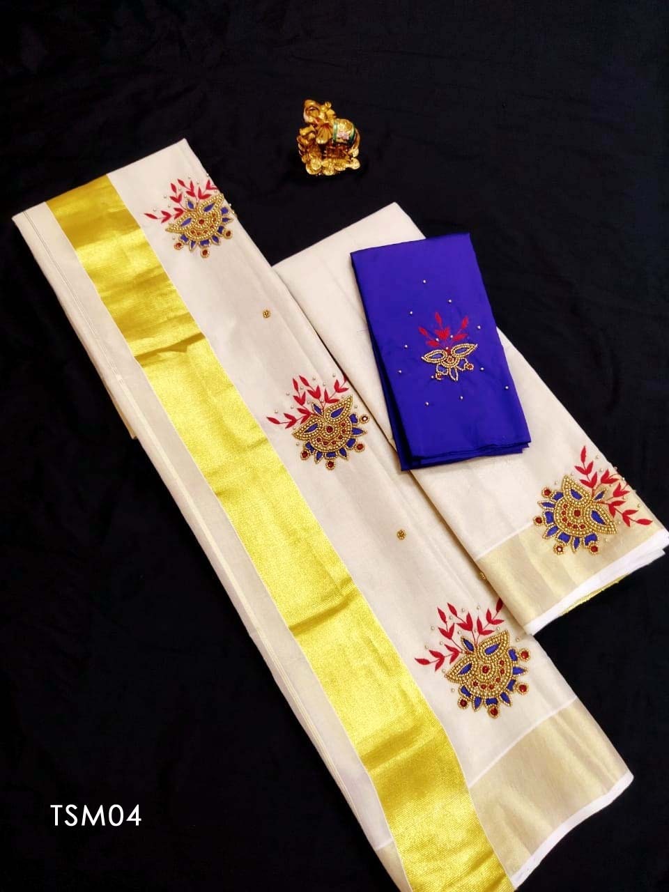 Kerala Tissue Set Mundu with Ready to wear Blouse or Blouse Material / Indian traditional women Vishu Onam festival clothing/ Hand design