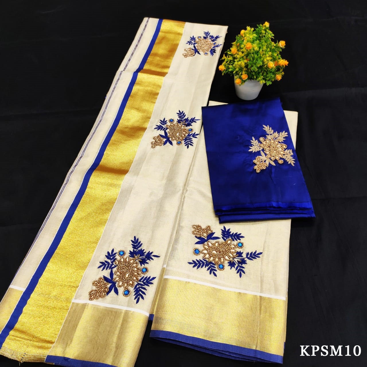 Kerala Tissue Set Mundu with Blouse Material  / Indian traditional women clothing/ Handmade designs/Onam Vishu Set Mundu