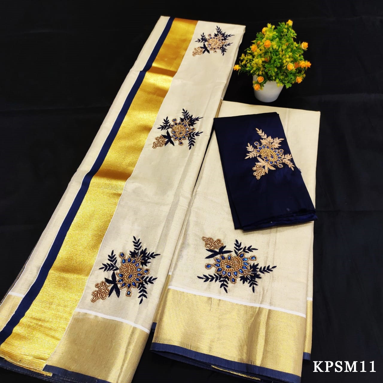 Kerala Tissue Set Mundu with Blouse Material  / Indian traditional women clothing/ Handmade designs/Onam Vishu Set Mundu