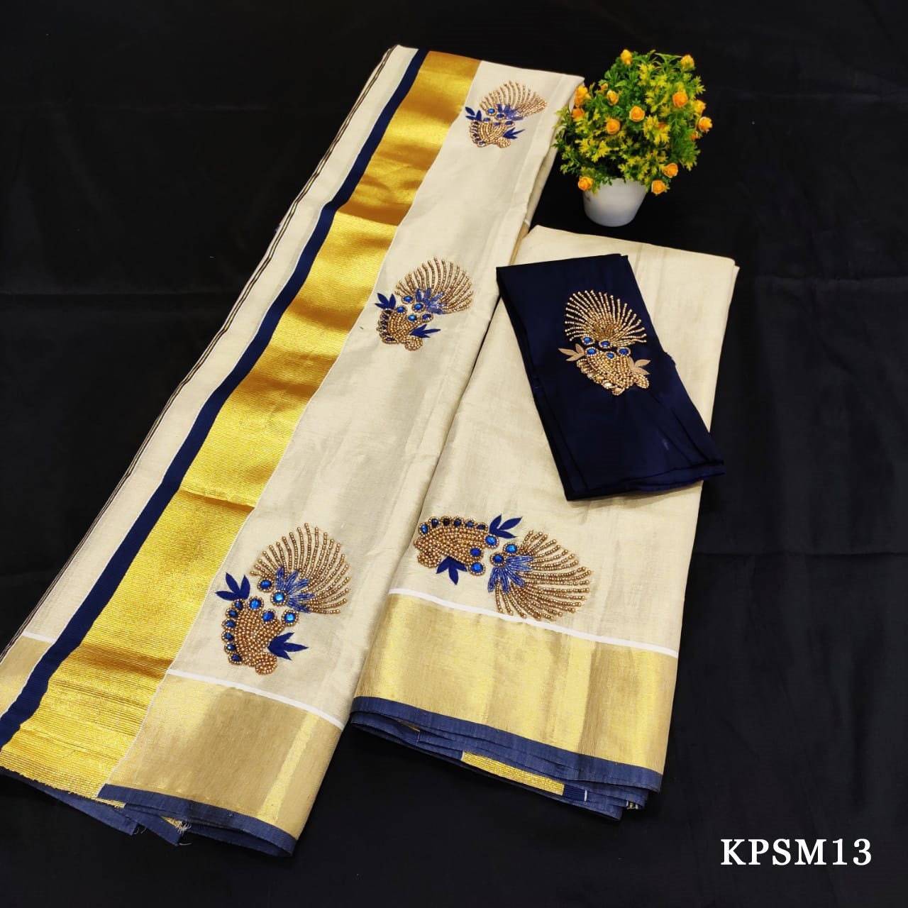 Kerala Tissue Set Mundu with Blouse Material  / Indian traditional women clothing/ Handmade designs/Onam Vishu Set Mundu