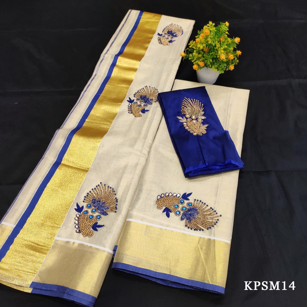 Kerala Tissue Set Mundu with Blouse Material  / Indian traditional women clothing/ Handmade designs/Onam Vishu Set Mundu