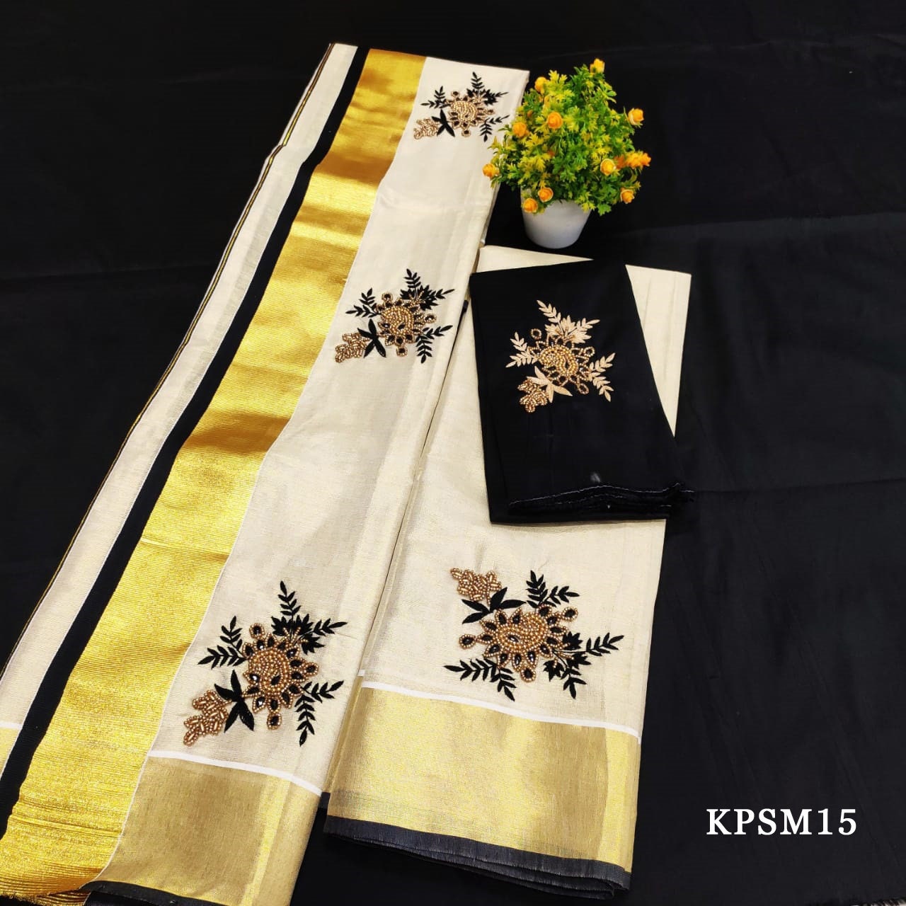 Kerala Tissue Set Mundu with Blouse Material  / Indian traditional women clothing/ Handmade designs/Onam Vishu Set Mundu