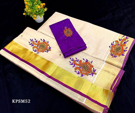 Kerala Tissue Set Mundu with Blouse Material  / Indian traditional women clothing/ Handmade designs, Vishu Set Mundu