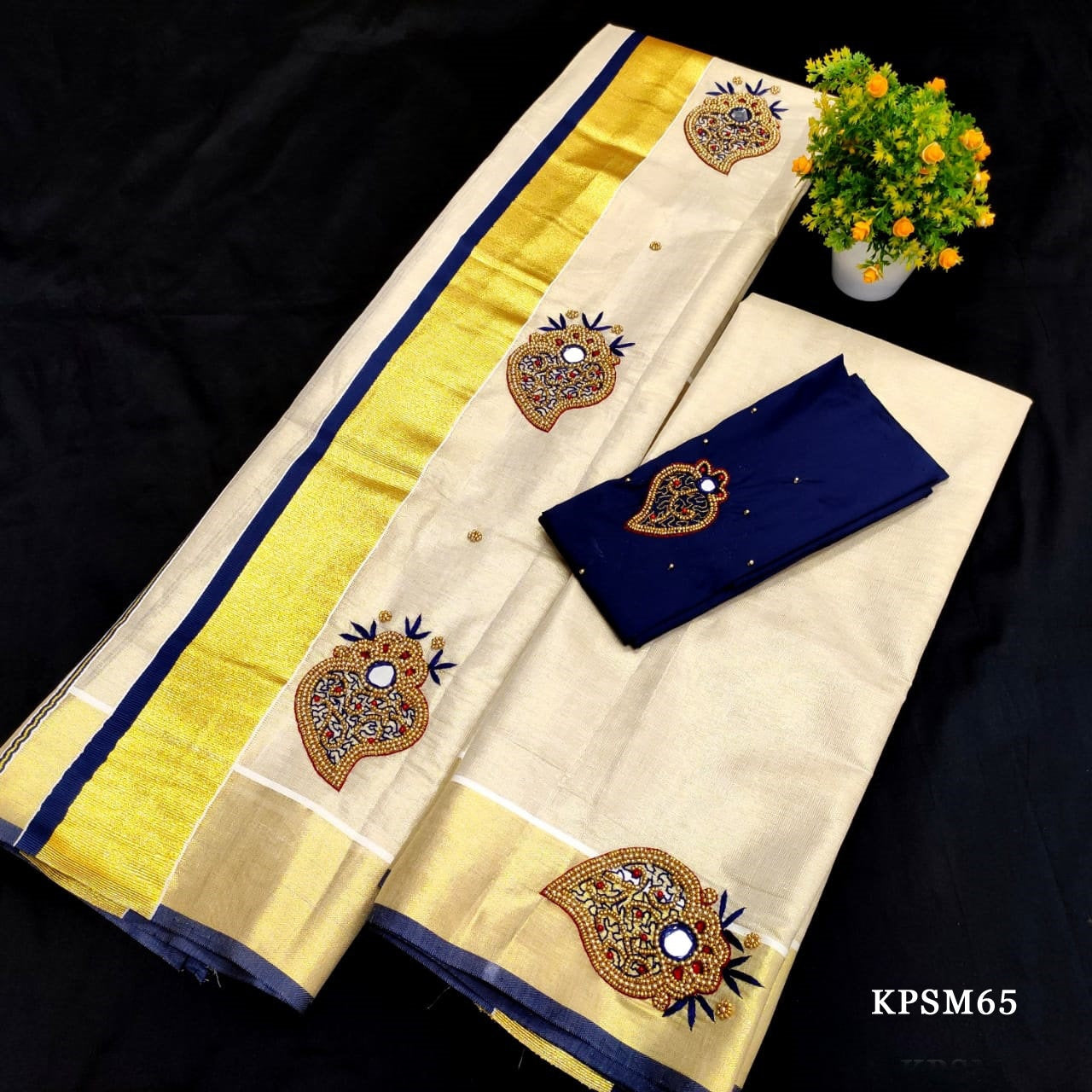 Set Mundu with Blouse Material, Kerala traditional women clothing, Handmade designs/Stitched Blouse/Onam Vishu Tissue Set Mundu