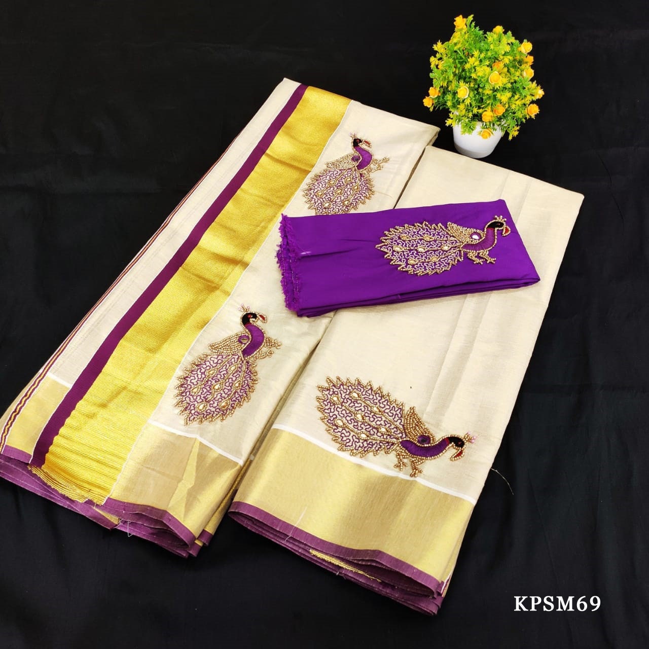 Kerala Tissue Set Mundu/ Set saree with Blouse Material / Ready to Wear Blouse /Traditional women clothing/ Handmade designs/Onam, Vishu