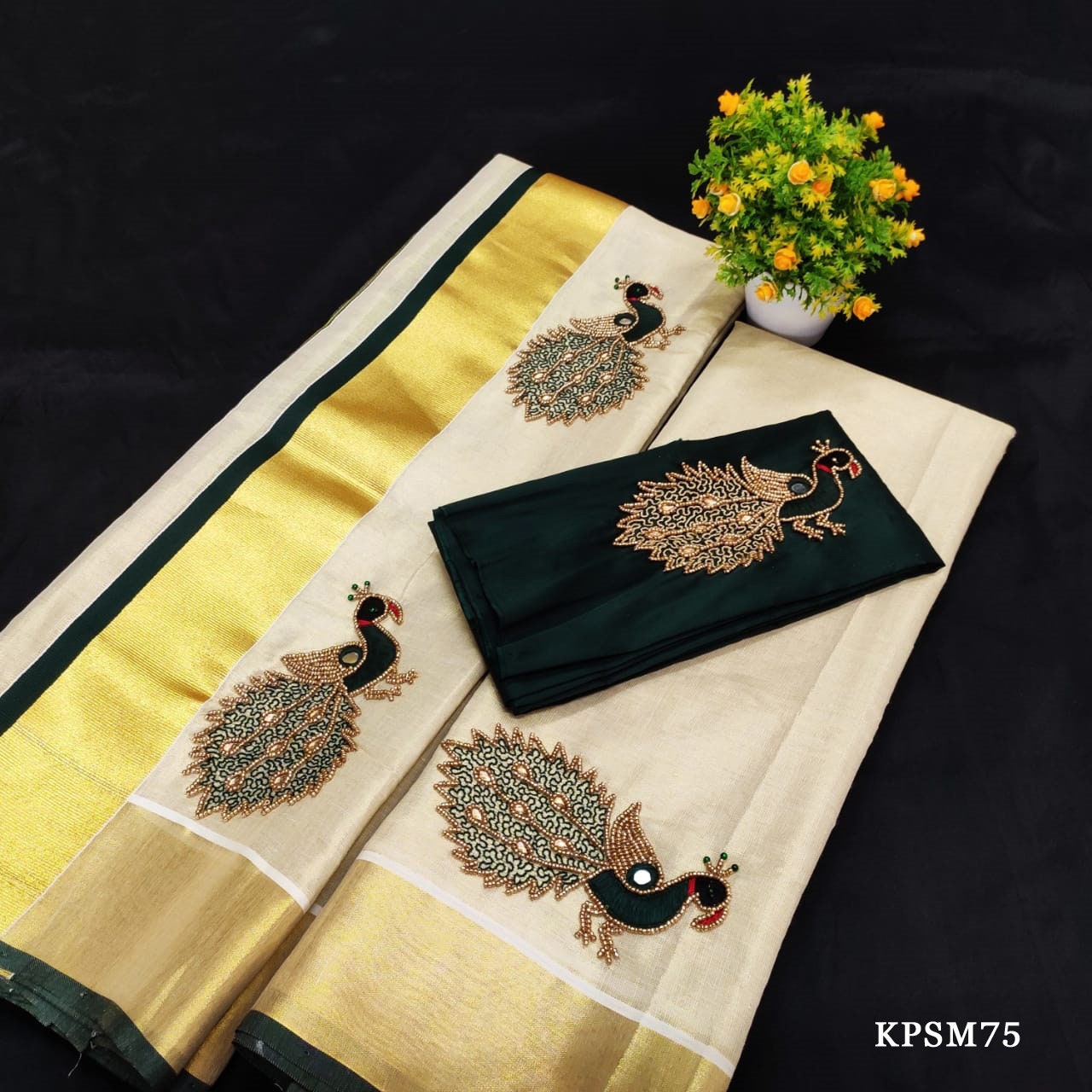 Kerala Tissue Set Mundu/ Set saree with Blouse Material / Ready to Wear Blouse /Traditional women clothing/ Handmade designs/Onam, Vishu