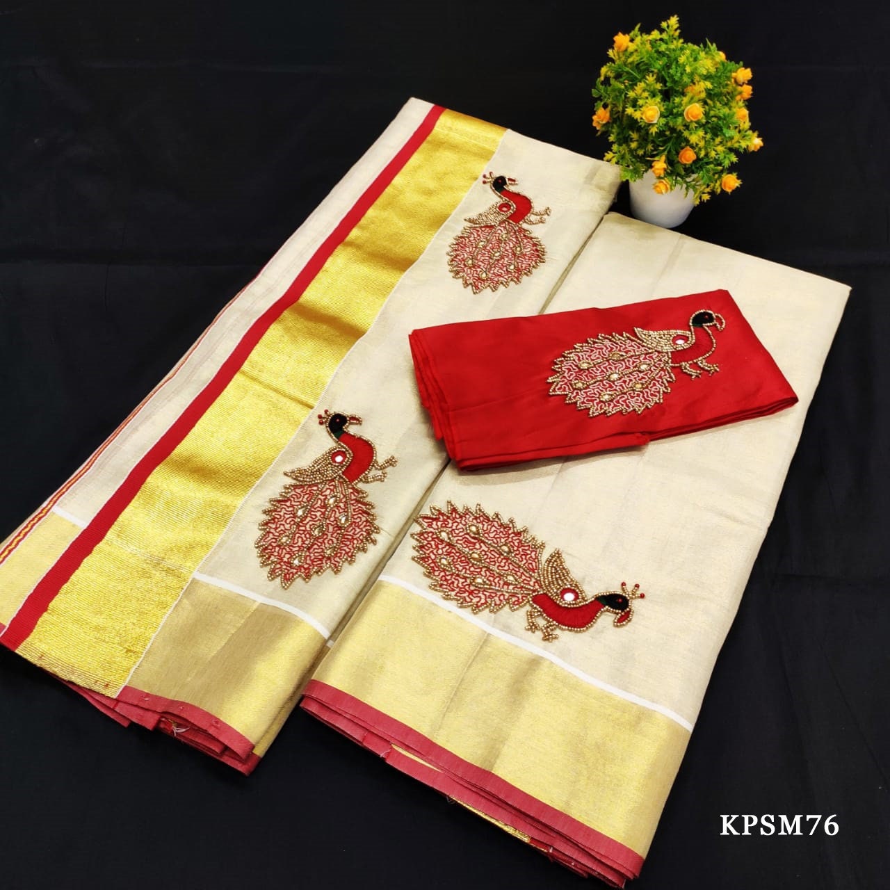 Kerala Tissue Set Mundu/ Set saree with Blouse Material / Ready to Wear Blouse /Traditional women clothing/ Handmade designs/Onam, Vishu