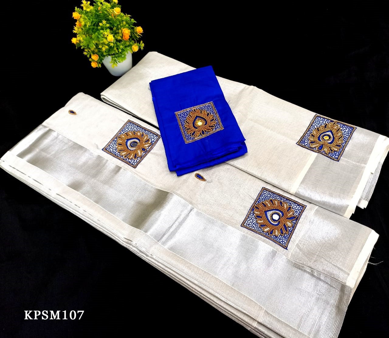 Silver Tissue Set Mundu with Blouse Material or ready to wear Blouse/ Kerala traditional women clothing/ Handmade designs/Onam,Vishu special