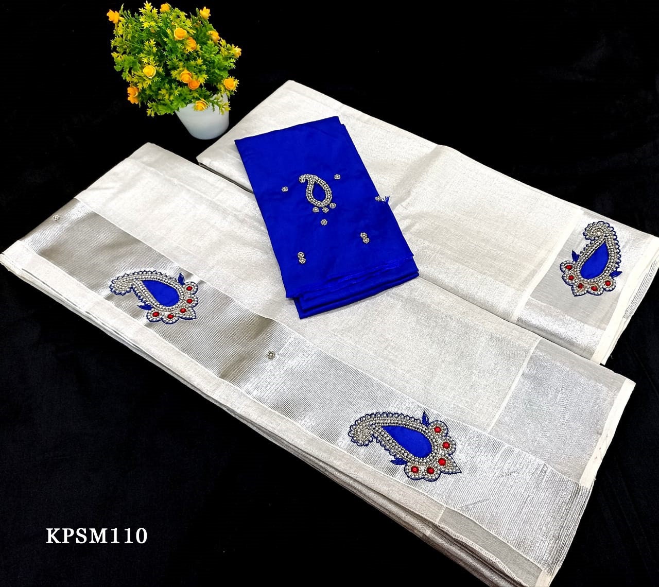 Silver Tissue Set Mundu with Blouse Material or ready to wear Blouse/ Kerala traditional women clothing/ Handmade designs/Onam,Vishu special