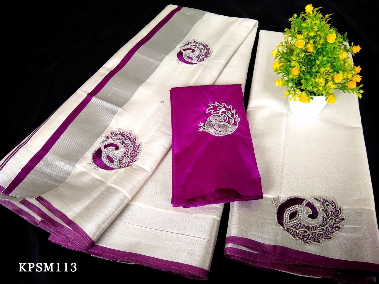 Silver Tissue Set Mundu / set saree with Blouse Material or ready to wear blouse / Kerala traditional / Handmade /Onam,Vishu Set Mundu