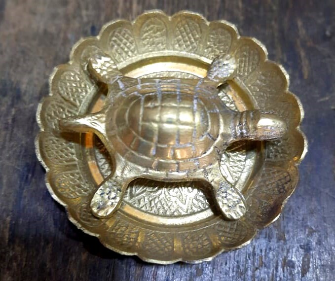 Brass Tortoise Turtle With Plate, Vastu Feng Shui, Brass Tortoise Figurine,Kuber Kachua for Vastu,