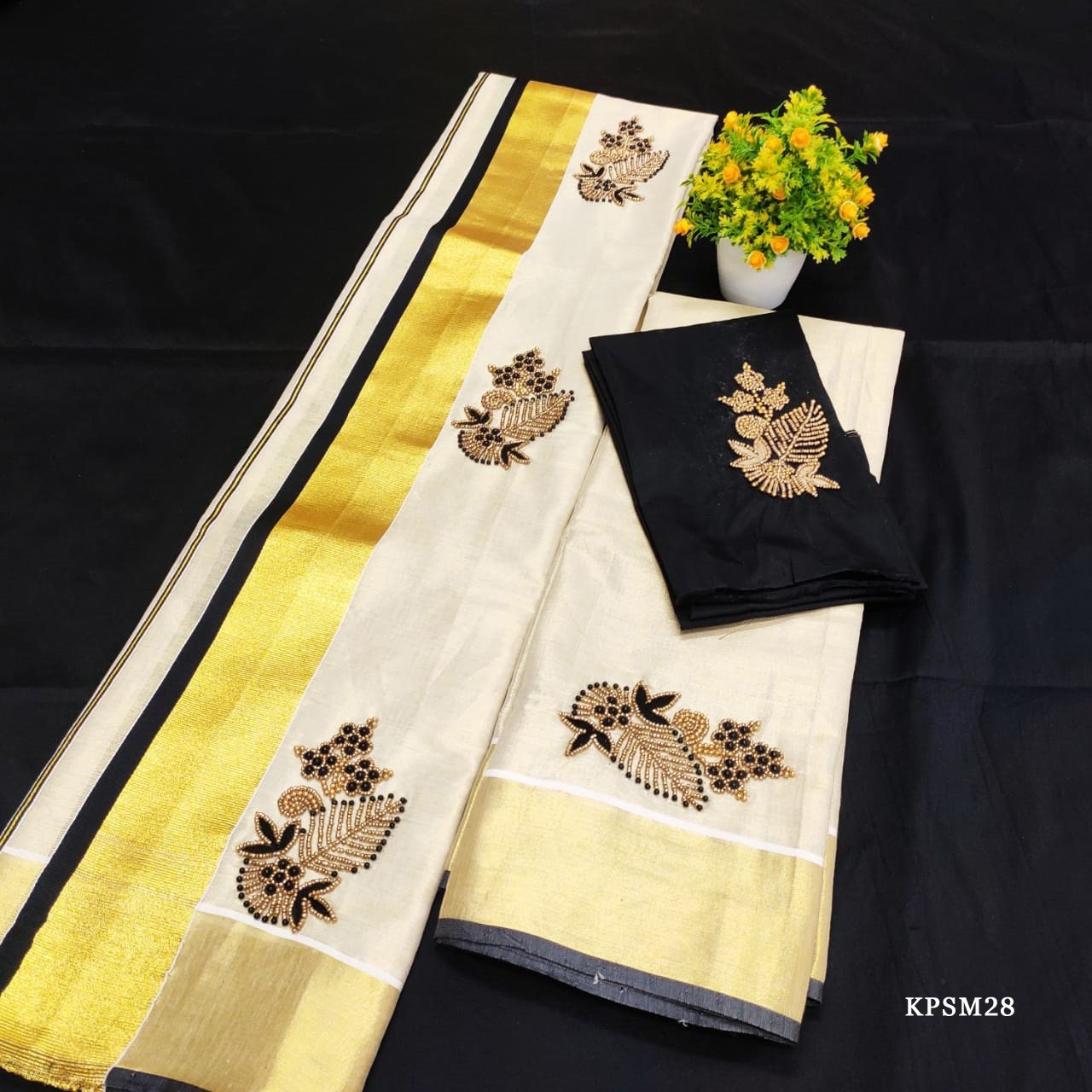 Kerala Tissue Set Mundu with Blouse Material /Ready to Wear Blouse/ Indian traditional women clothing/ Handmade designs/Onam, Vishu Special