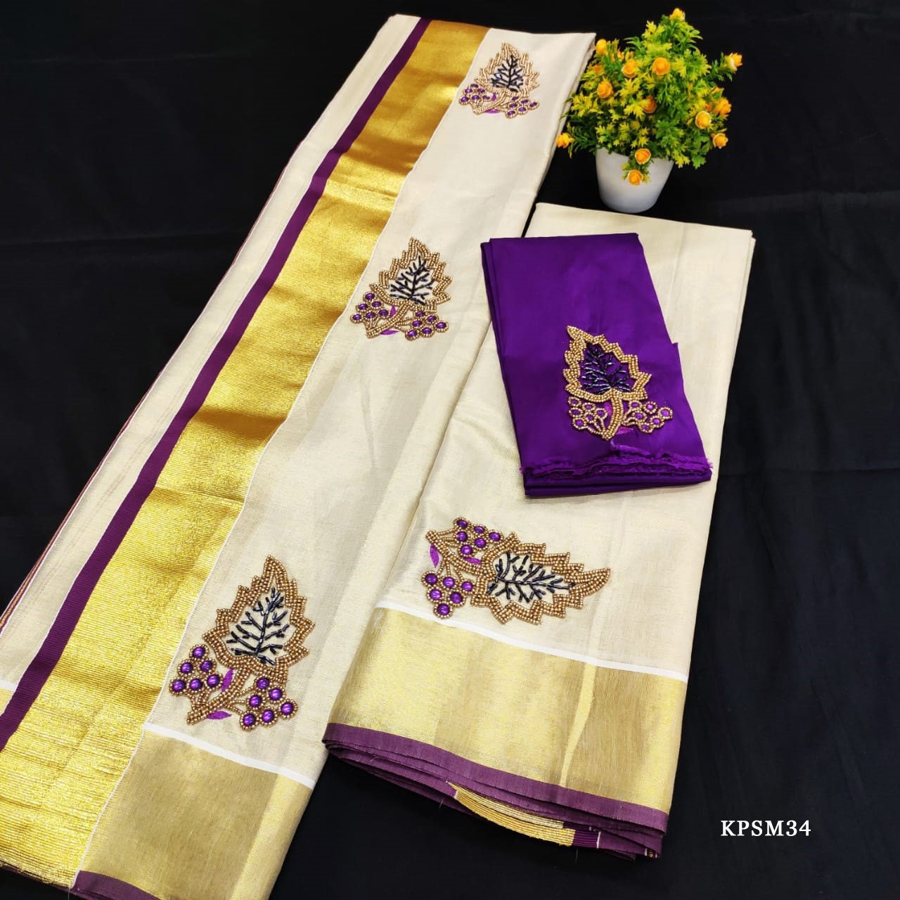 Kerala Tissue Set Mundu with Blouse Material /Ready to Wear Blouse/ Indian traditional women clothing/ Handmade designs/Onam, Vishu Special