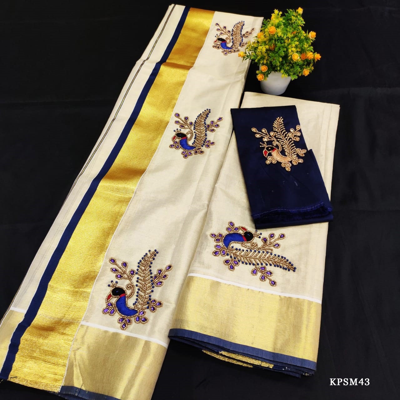 Kerala Tissue Set Mundu with Ready wear Blouse or Blouse Material  / Indian traditional women clothing/ Handmade designs, Vishu Set Mundu