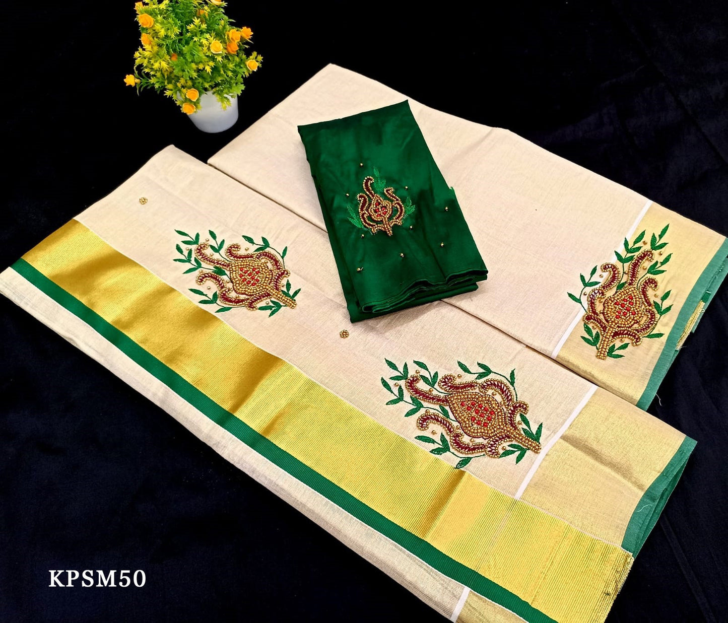 Kerala Tissue Set Mundu with Blouse Material  / Indian traditional women clothing/ Handmade designs, Vishu Set Mundu