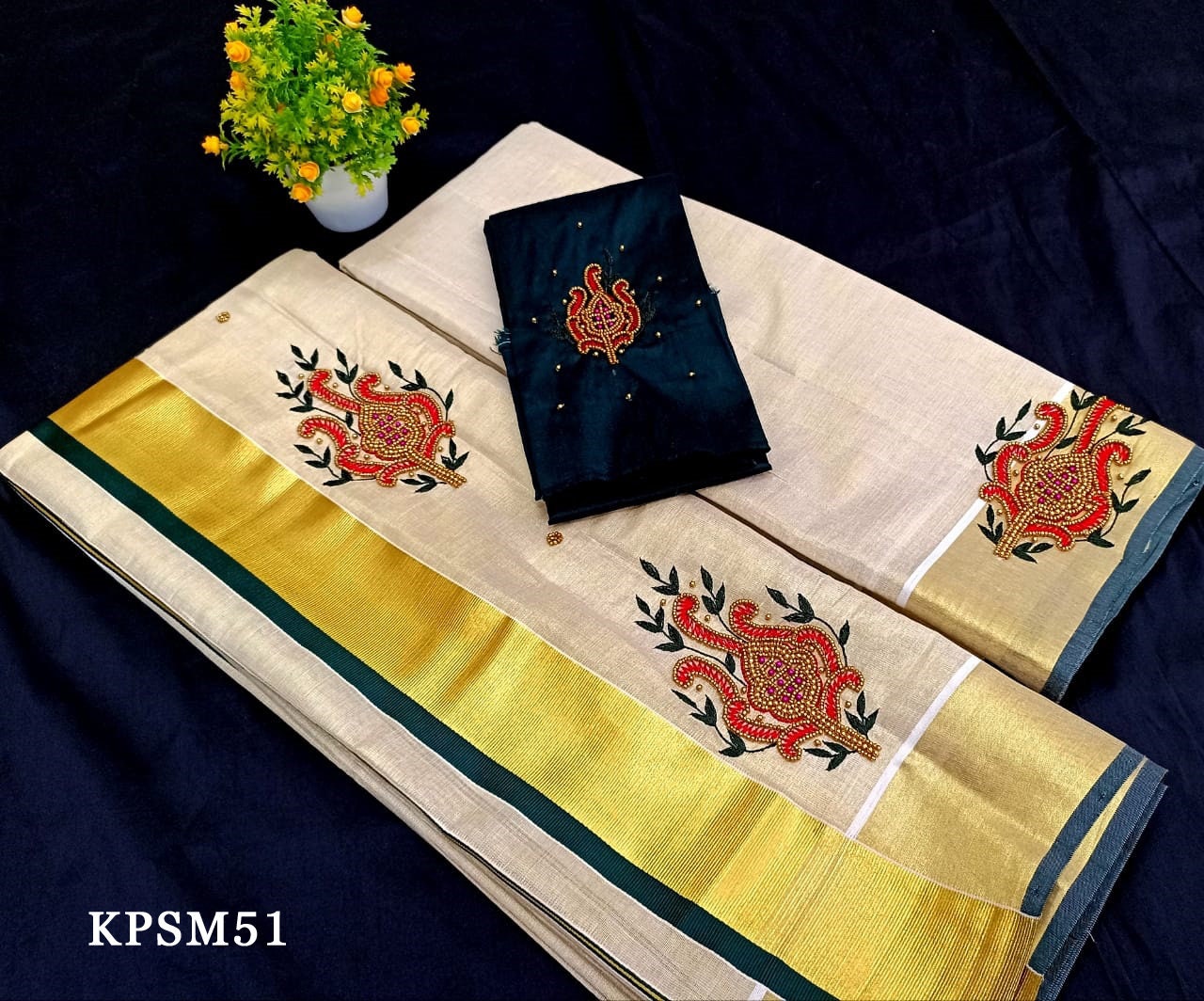 Kerala Tissue Set Mundu with Blouse Material  / Indian traditional women clothing/ Handmade designs, Vishu Set Mundu