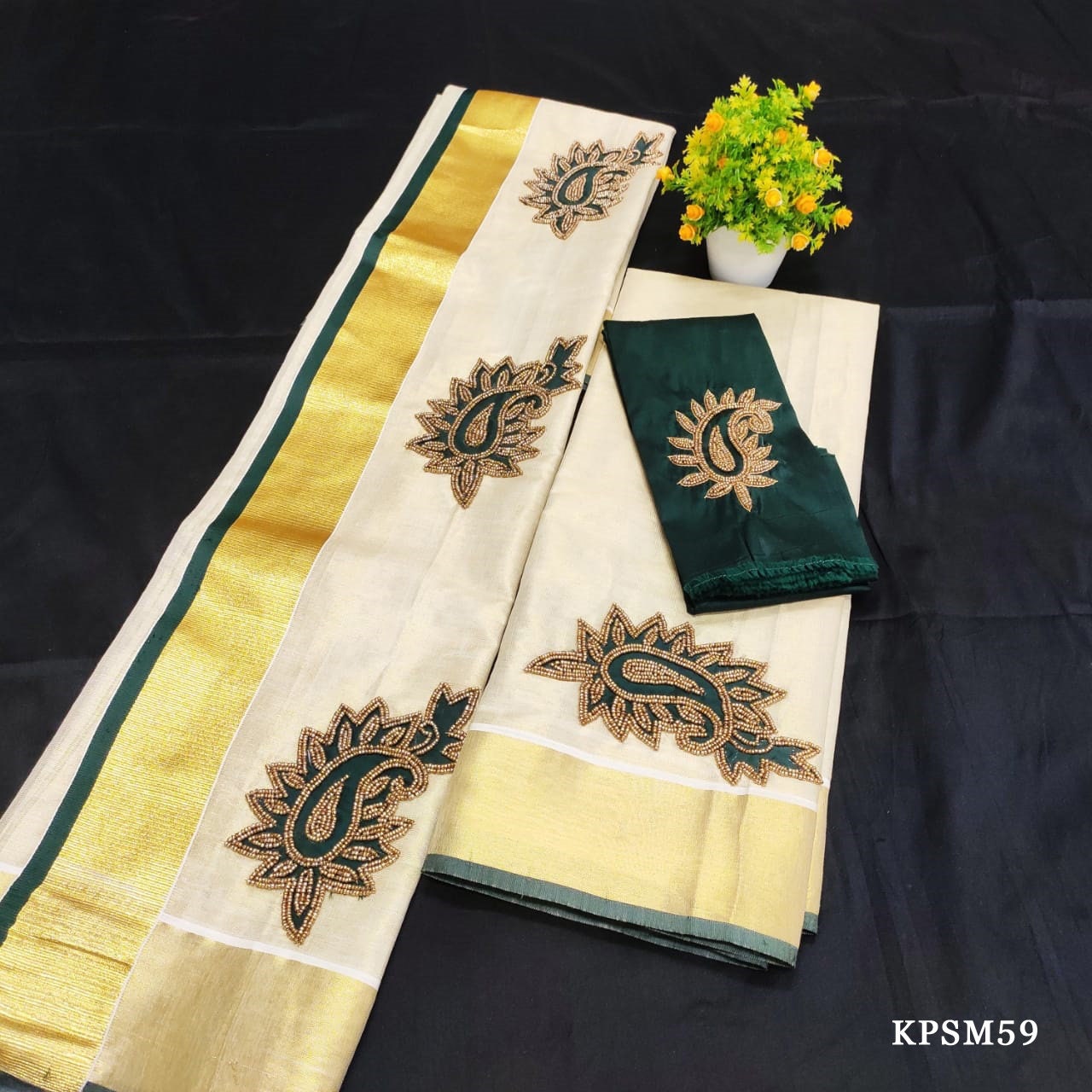 Kerala Tissue Set Mundu with Ready wear Blouse or Blouse Material  / Indian traditional women clothing/ Handmade designs, Vishu outfit