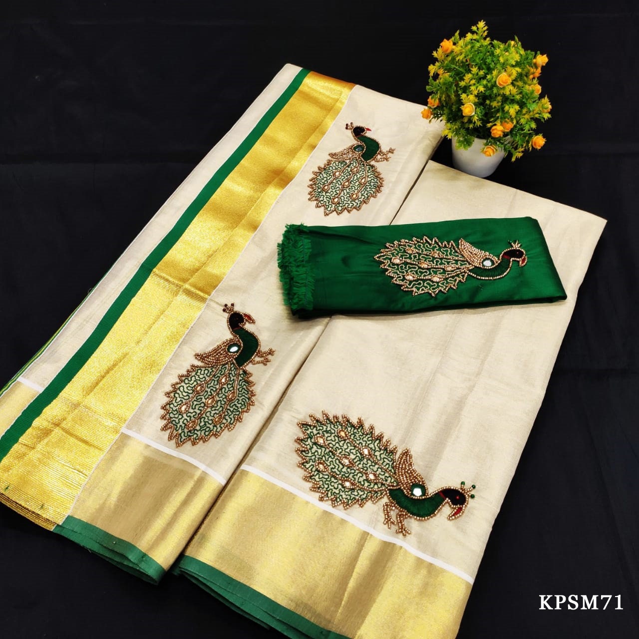 Kerala Tissue Set Mundu/ Set saree with Blouse Material / Ready to Wear Blouse /Traditional women clothing/ Handmade designs/Onam, Vishu