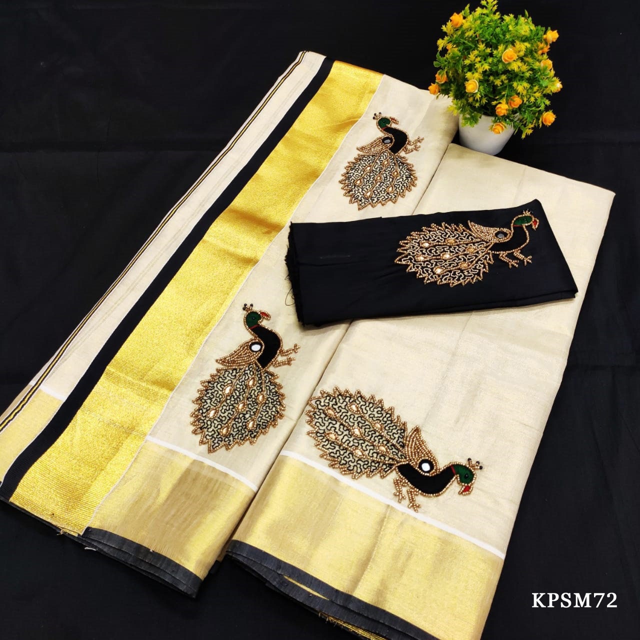 Kerala Tissue Set Mundu/ Set saree with Blouse Material / Ready to Wear Blouse /Traditional women clothing/ Handmade designs/Onam, Vishu