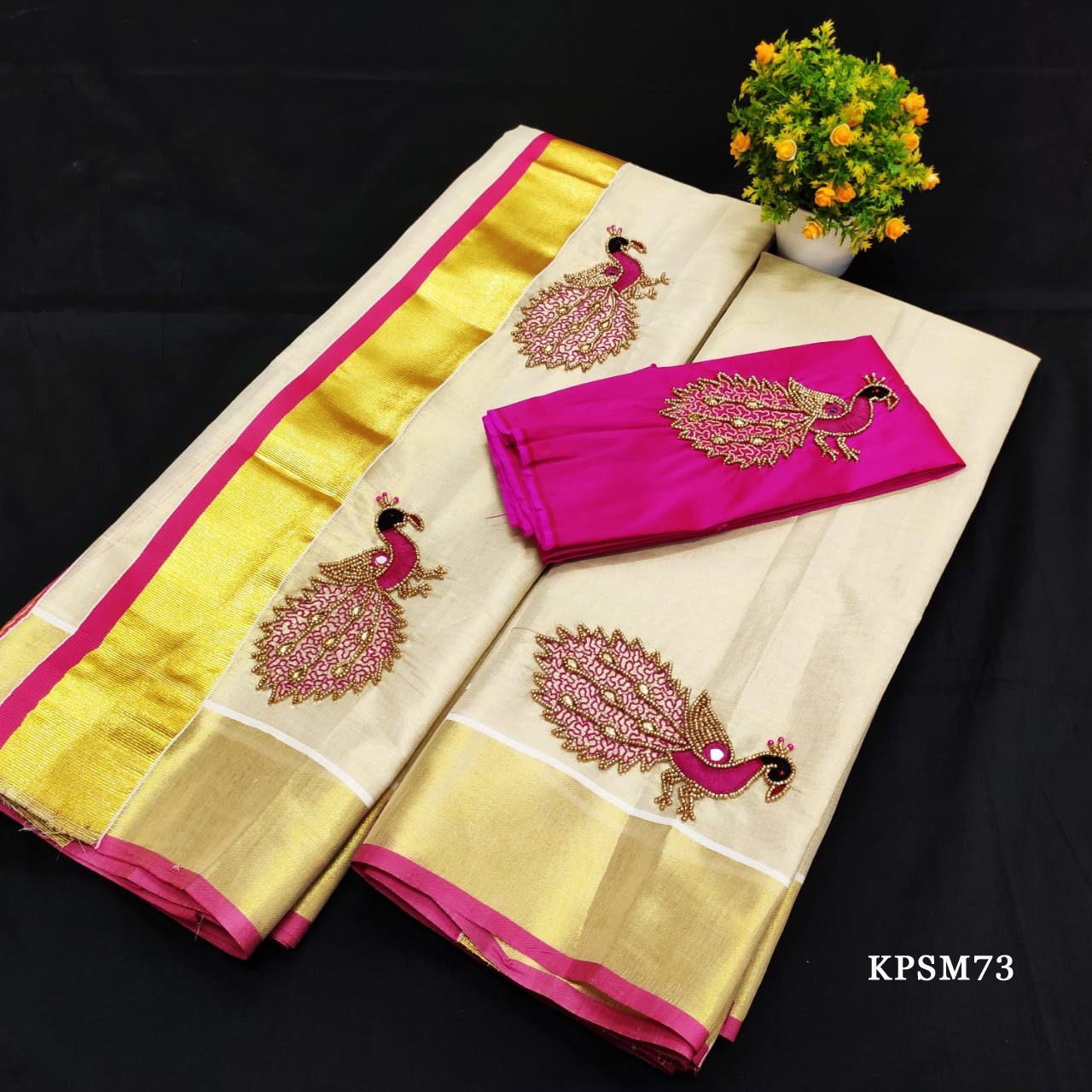 Kerala Tissue Set Mundu/ Set saree with Blouse Material / Ready to Wear Blouse /Traditional women clothing/ Handmade designs/Onam, Vishu